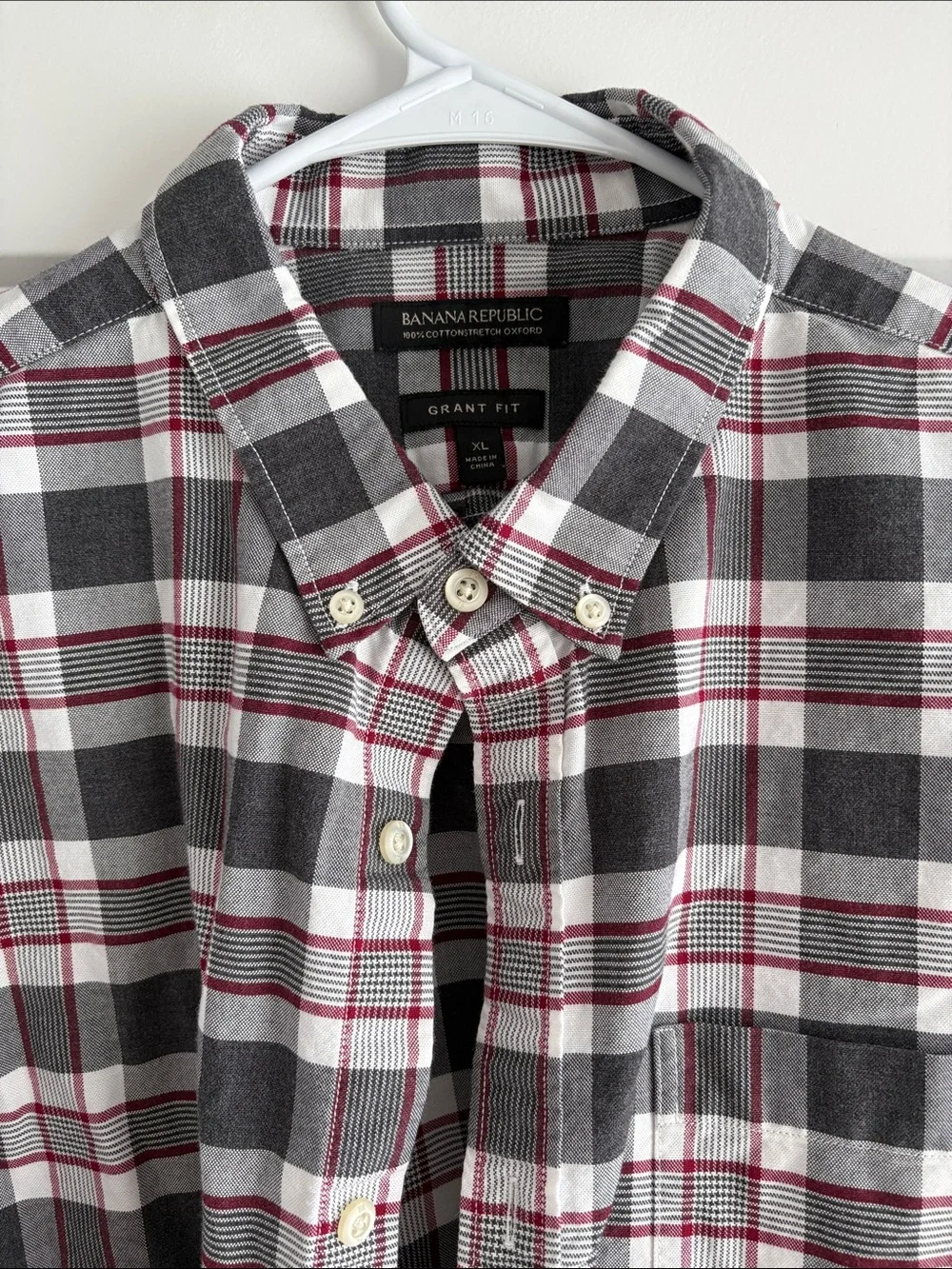 Banana Republic Men's Black, White & Red Plaid Button-Down Shirt - Grant Fit